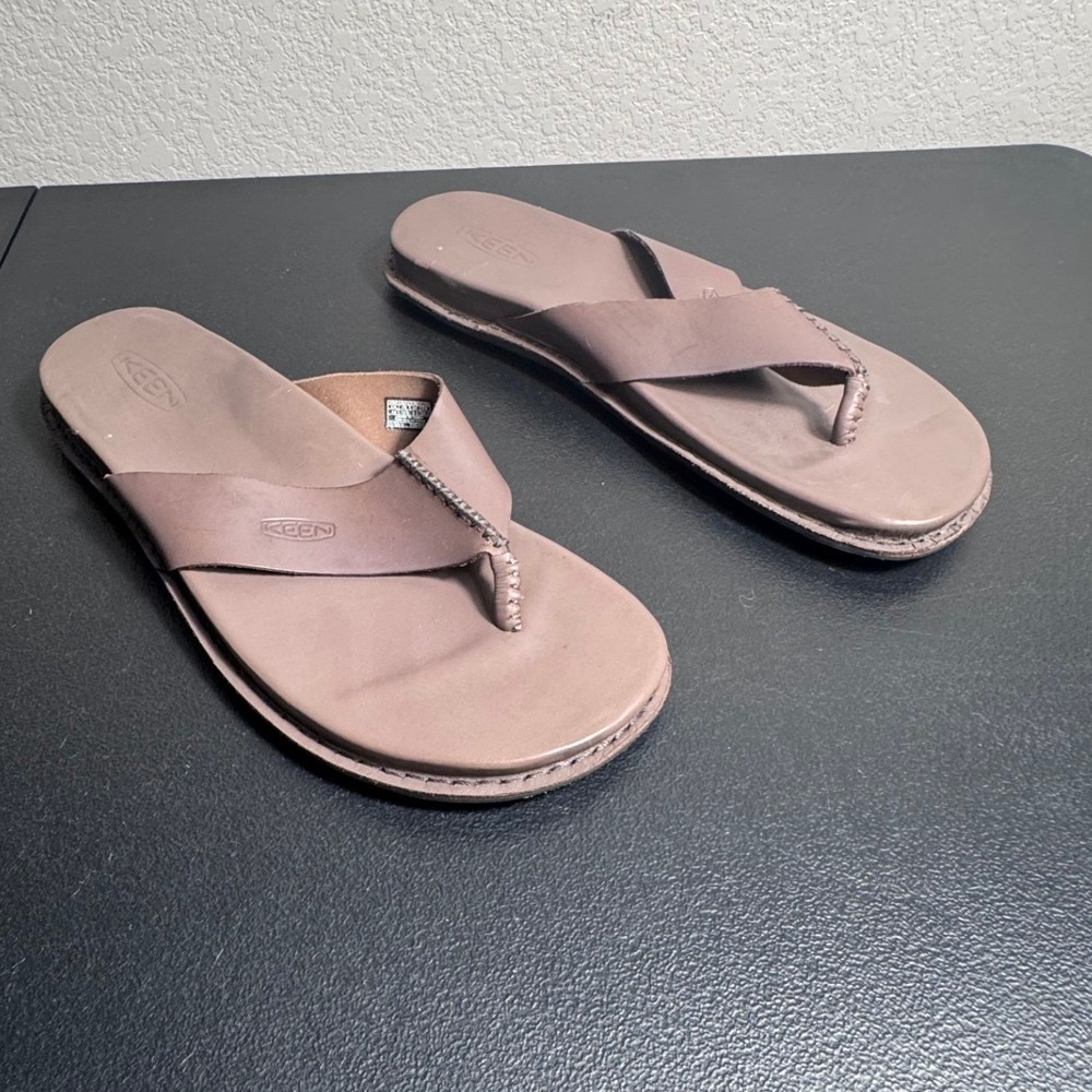 KEEN Alman Brown Leather Thong Flip Flop Sandals Mens‎ 10.5 1010318